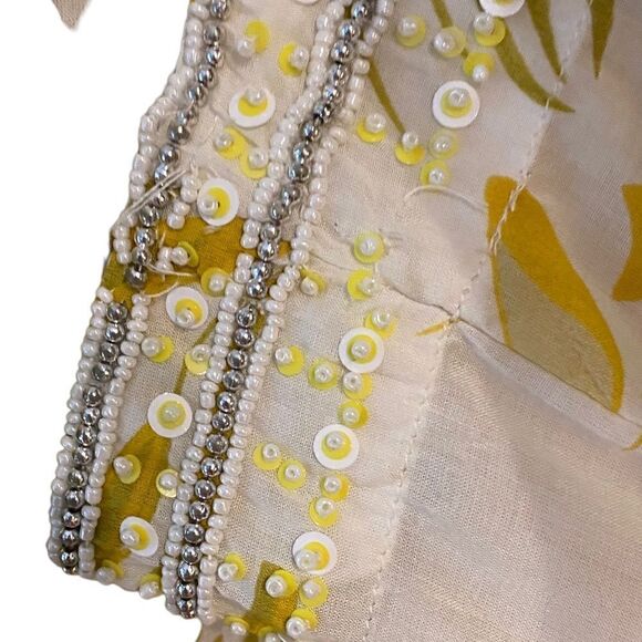 Soft Surroundings M Yellow Heavy Beaded Tropical Palm V-Neck Resort Swim Cover - Picture 6 of 8